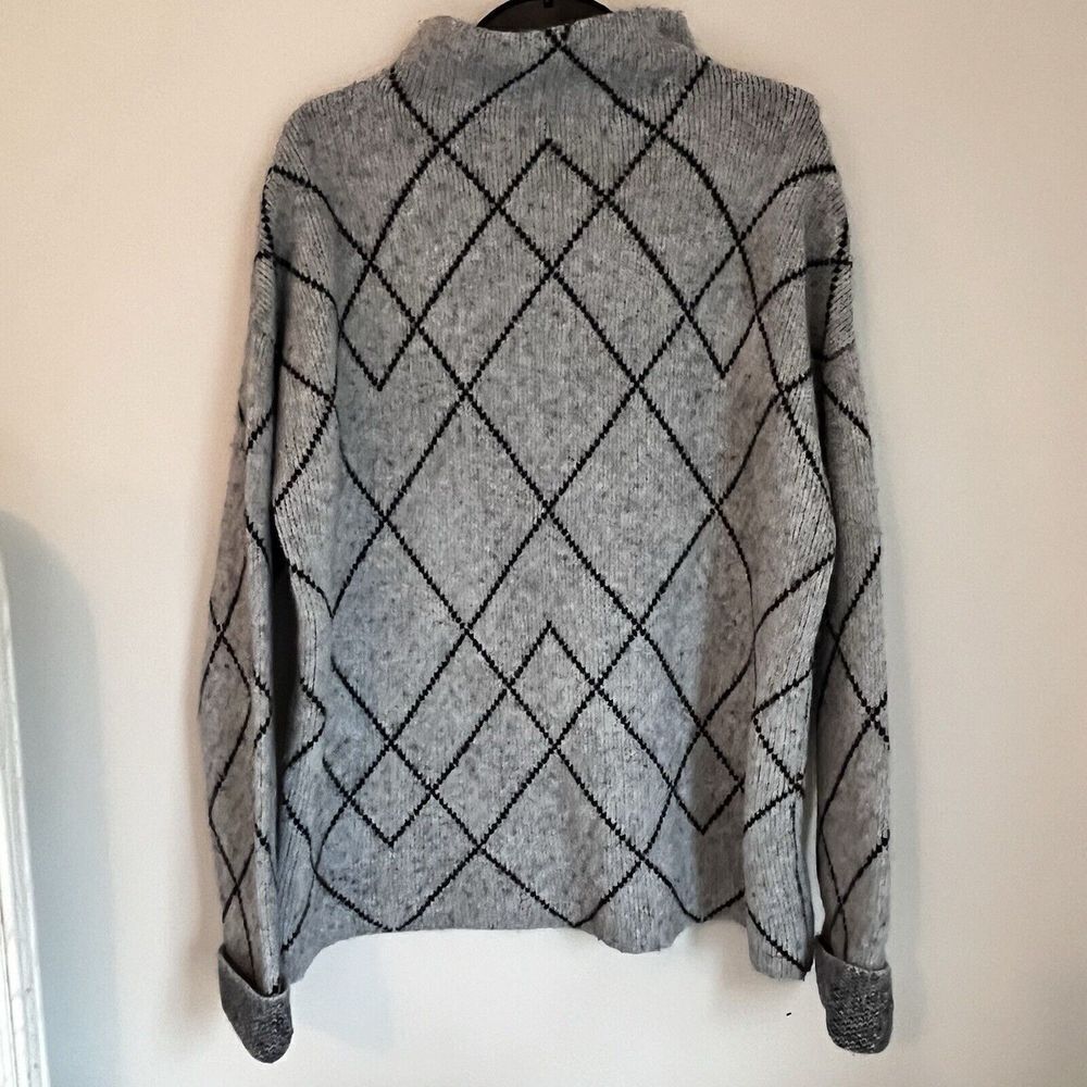 Christian Siriano New York Women Black Gray Turtleneck Sweater M Diamond Wool Bl - Picture 2 of 12